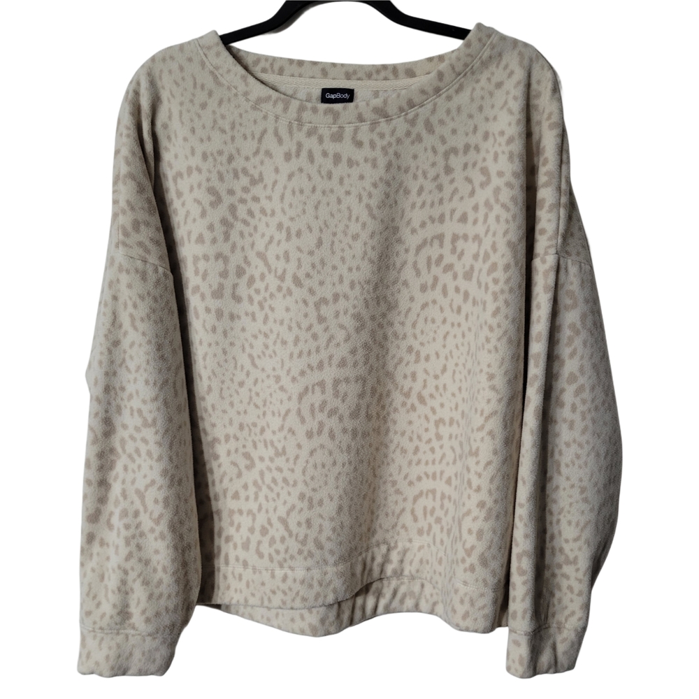 Gap Body Women's Cream Leopard Print Sweatshirt Size XL